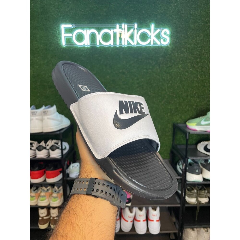 Nike Benassi JDI Mens Size 13 Sandals White Black Slides Comfort 343880-100